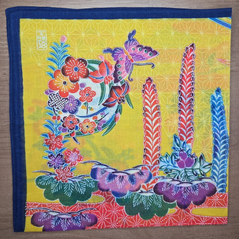 Traditional Okinawan Bingata Japanese Hankachi Vibrant Floral Cotton Furoshiki